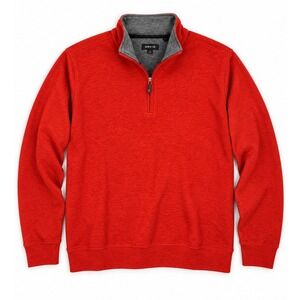 Orvis Mens Quarter Zip Pullover Sweater Orange Heather Mock Neck Large